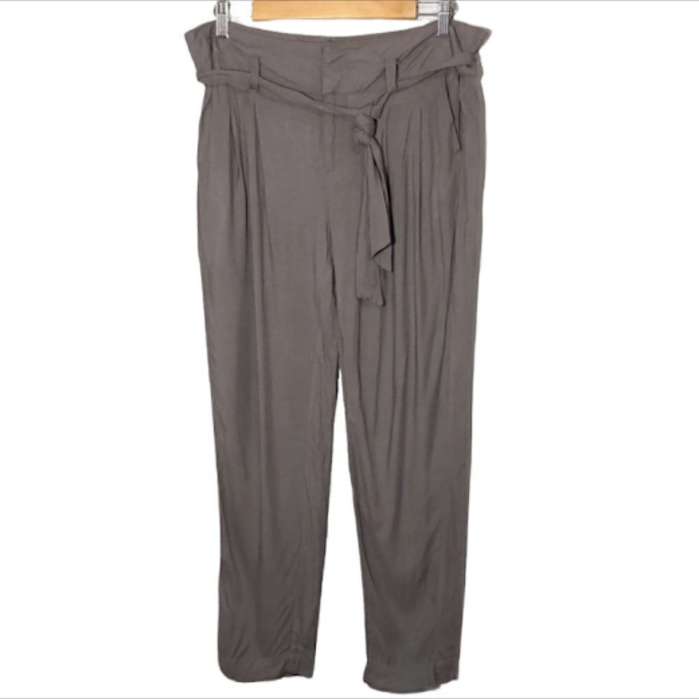 Sundance Pant Trouer Paperbag Waist Tie Belt Pleated Tapered Grey Bohemian Plus